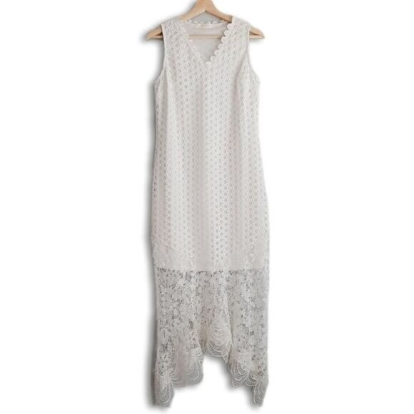 ADIVA / White Eyelet & Floral Lace Maxi Long Length Dress Sz 6 - Picture 2 of 16